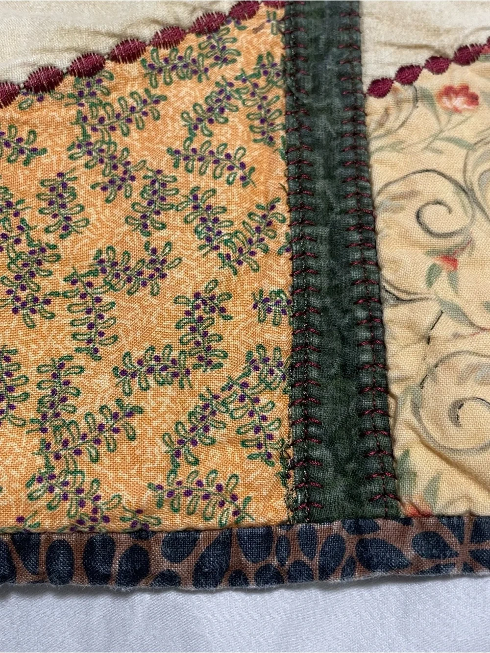 Handmade Patchwork Lap Quilt - Brown, Cream & Green with Lilly Pads